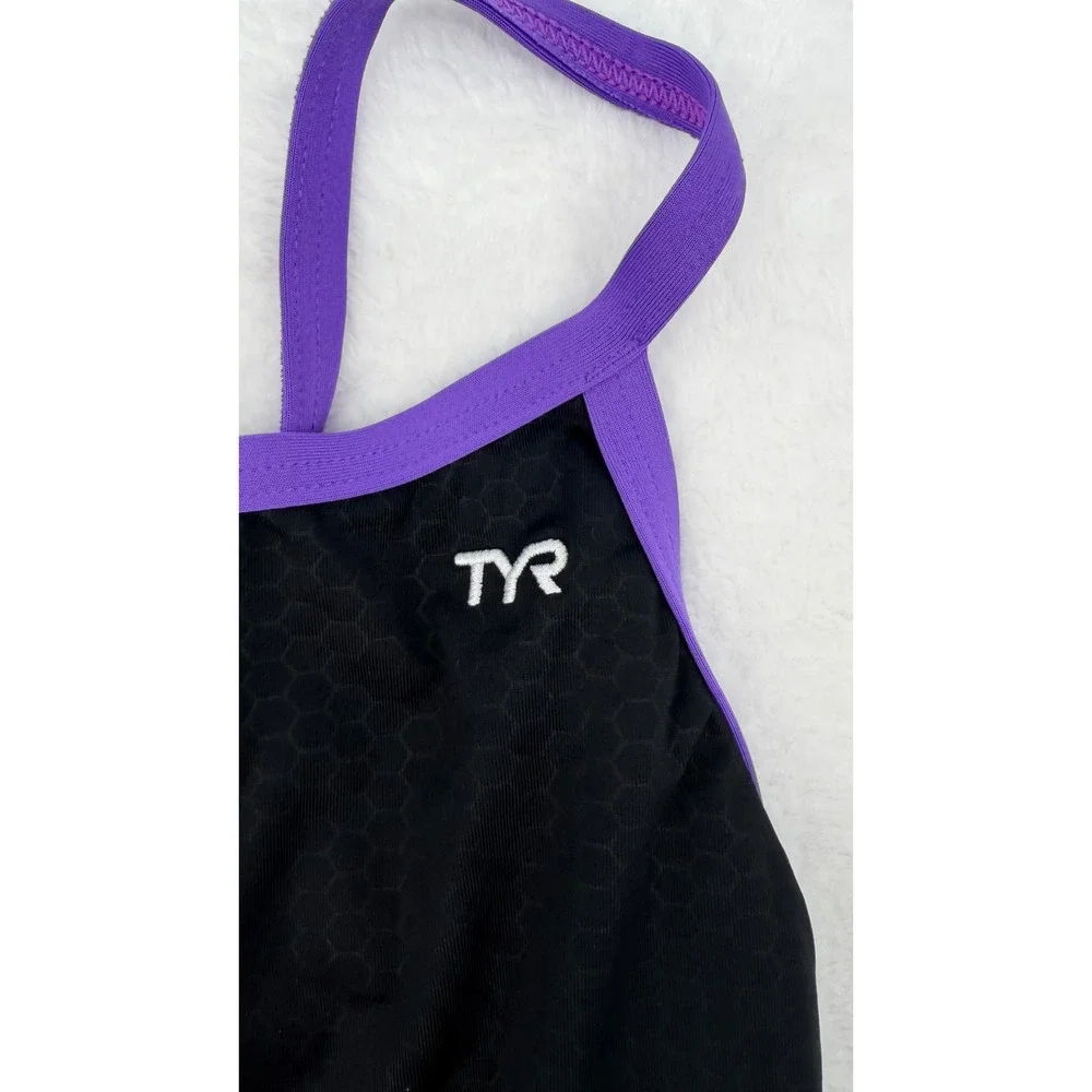 TYR Diamondfit One Piece Swimsuit Black Purple Hexagon Texture‎ Womens Size 32